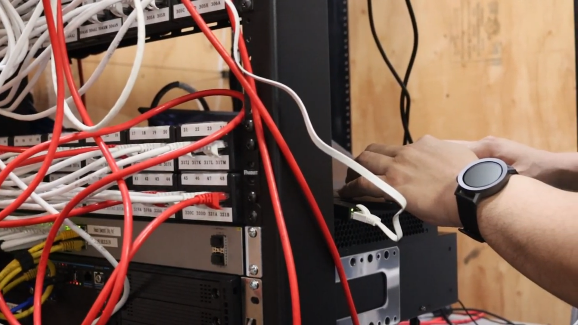 Person working server rack