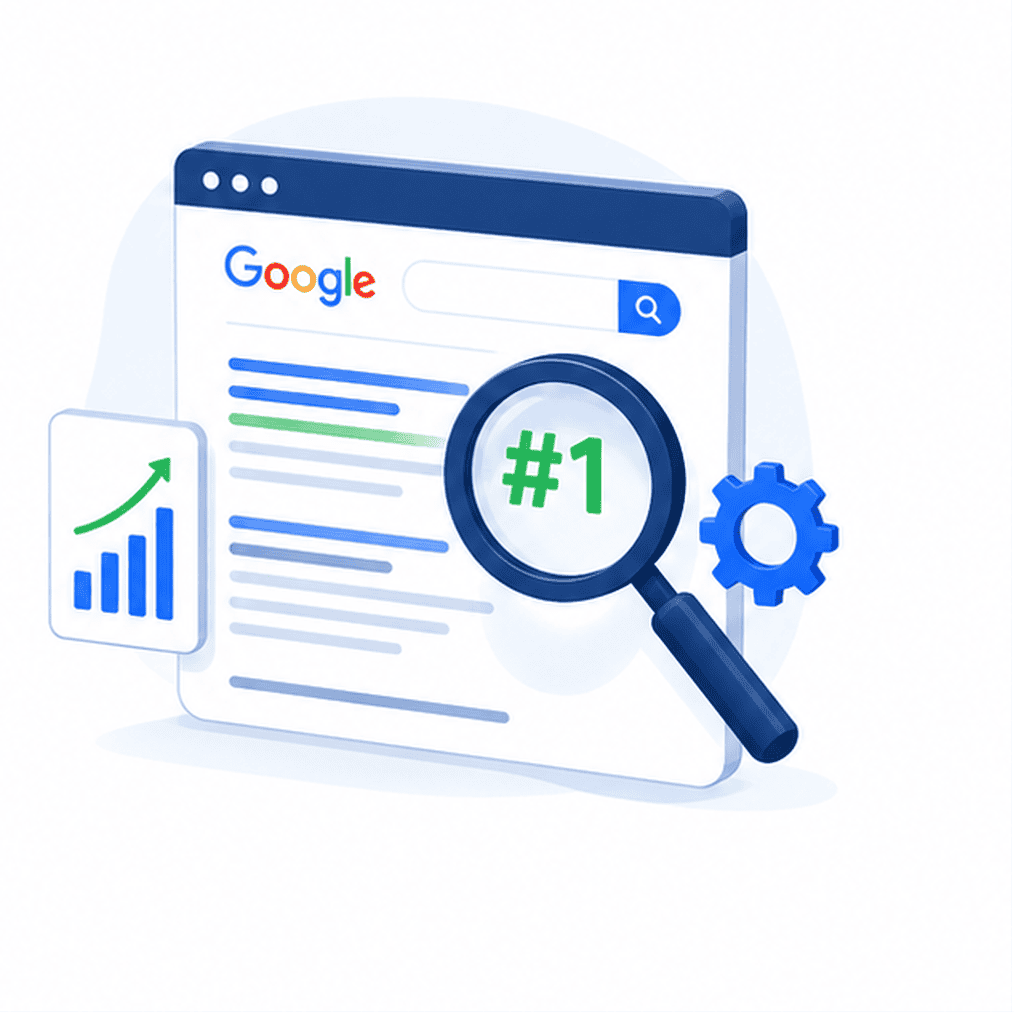 magnifying glass showing number 1 search on google